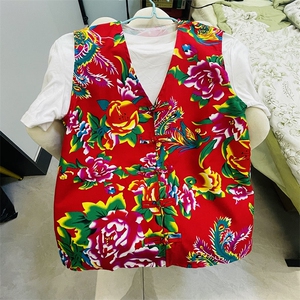 MJ02东北大花男女休闲大码马甲外套背心坎肩盘扣风团队服婚礼图片
