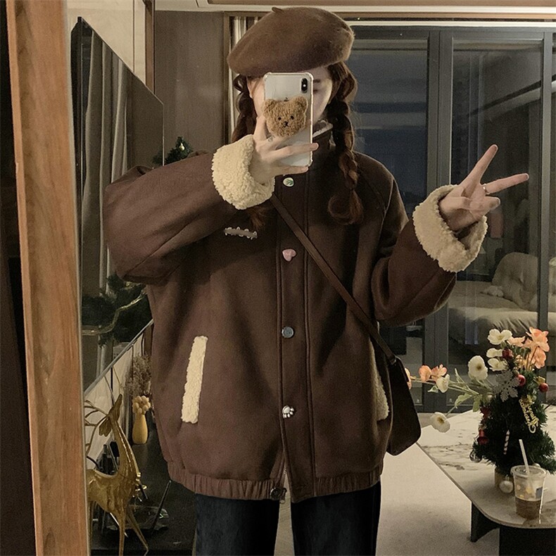 C927-P125 羊羔毛外套冬季加厚保暖学院风宽松羊羔绒棉衣棉服潮图片