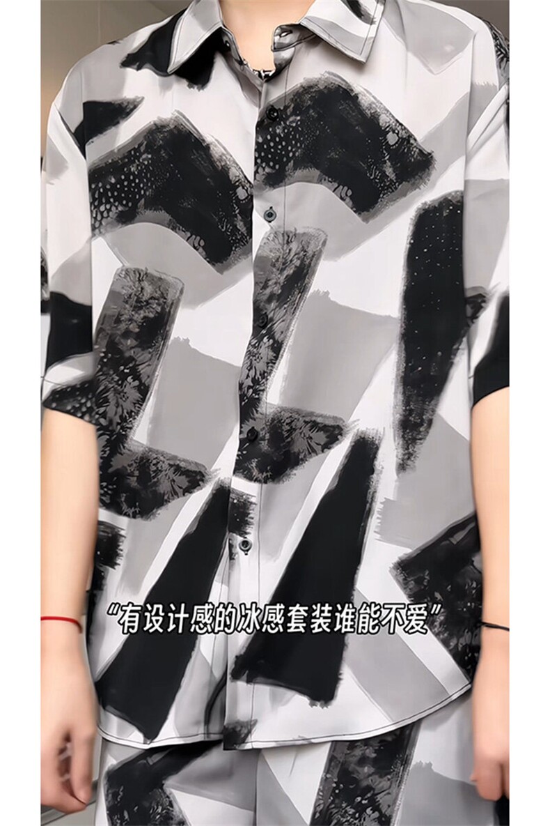 短袖衬衫男+短裤男潮流休闲套装男M-5XL大码TZ78704P50控98模特图,男装休闲套装,星座226-1