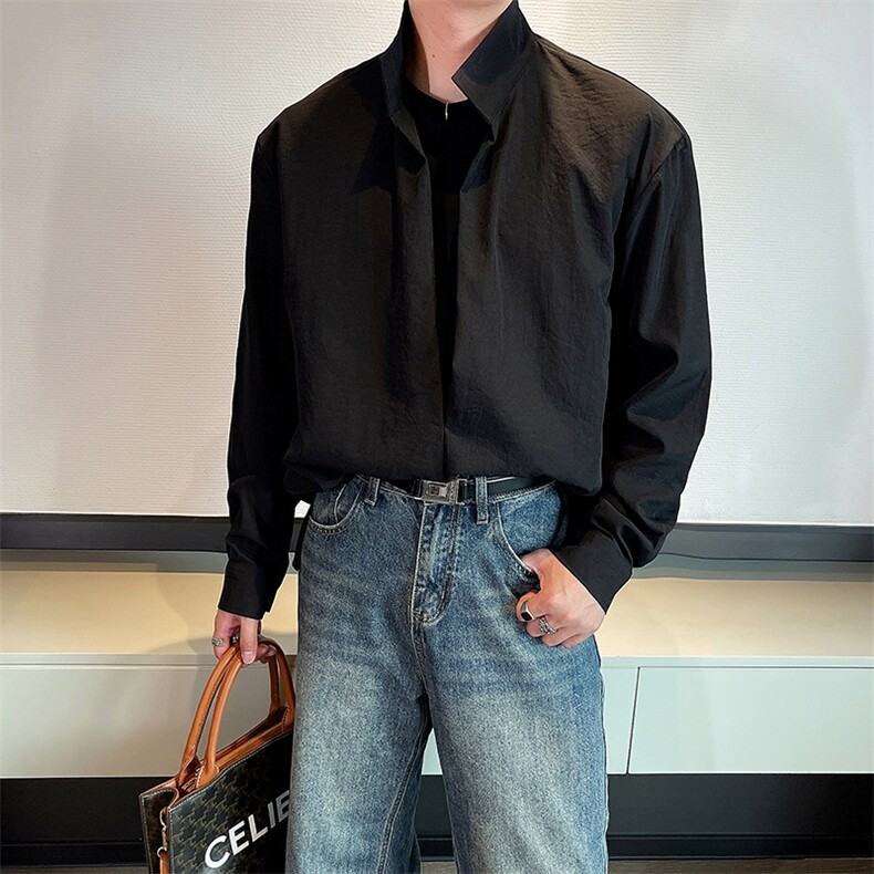秋季红高级假两件双层设计小众长袖衬衫男潮流CS895-P55,男装衬衫,电商B267