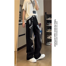 美式欧美炸街裤子夏季新款小众设计感扎染喷墨牛仔裤ins高街长裤，男装牛仔裤，星座1210-1