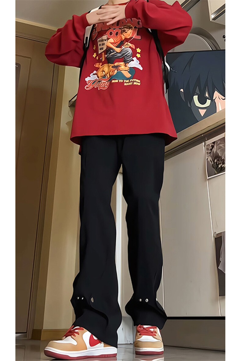 美式高街复古微喇牛仔裤男款春秋显瘦铆钉直筒裤子KZ015P60加绒70,男装牛仔裤,电商B312