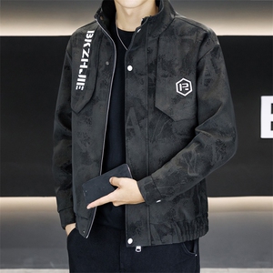 春季皮衣夹克男立领外套型男商务休闲百搭青年上衣N2577-P97,一年级衣服搭配图片