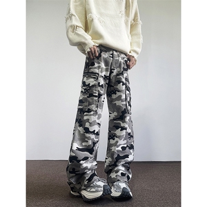 抖音品质 美式迷彩工装裤宽松直筒裤男hiphop休闲裤子B00277-p60图片