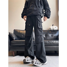 美式机能风多口袋工装休闲裤男春秋季黑色潮牌宽松百搭伐木伞兵裤，男装休闲裤，星座1013