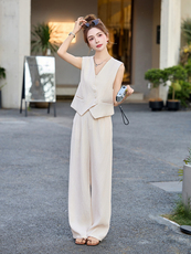法式轻奢高级感气质马甲套装女2025夏季新款减龄阔腿裤休闲两件套，女装套装/套裙，蝶眷