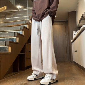 2025秋冬麂皮绒宽松潮牌男拼接休闲裤裤脚抽绳 K6733/特P30 杏色2图片