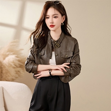 皮衣女高级感超好看外套短款夹克kbne2024春季新款今年流行的外套，女装皮衣，江南女神