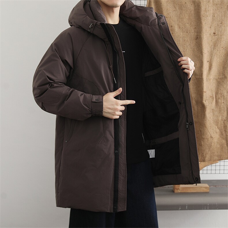 90绒连帽羽绒服男冬季休闲美式通勤上衣白鸭绒加厚中长款外套潮，男装羽绒服，星座914