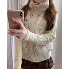 甜美可爱少女麻花针织拼接波点棉服冬季立领保暖外套棉袄M7868，男装棉衣，星座1116A（原606A-3）