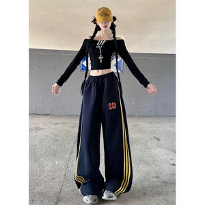 新款卫裤宽松休闲裤男韩版潮流百搭坠感阔腿拖地长裤K8057p48图片