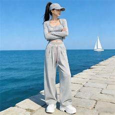 女春新款欧货时尚休闲套装修身显瘦开衫上衣内搭吊带阔腿裤三件套，女装套装/套裙，江南