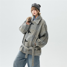 羊毛呢子加棉加厚棉衣宽松格子设计感翻领棉服A170-N62-P158，男装棉衣，电商A170
