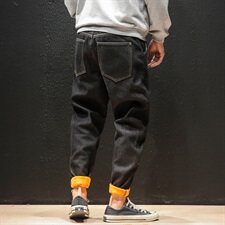 2019冬季新马切达男日系线条加绒刺绣纯色牛仔裤大码K0981-P60，男装牛仔裤，电商A001