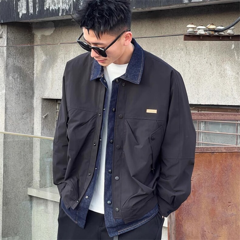 假两件翻领棉服男冬季牛仔拼接工装外套青年痞帅宽松休闲加厚棉衣,男装棉衣,星座218-1（原230）