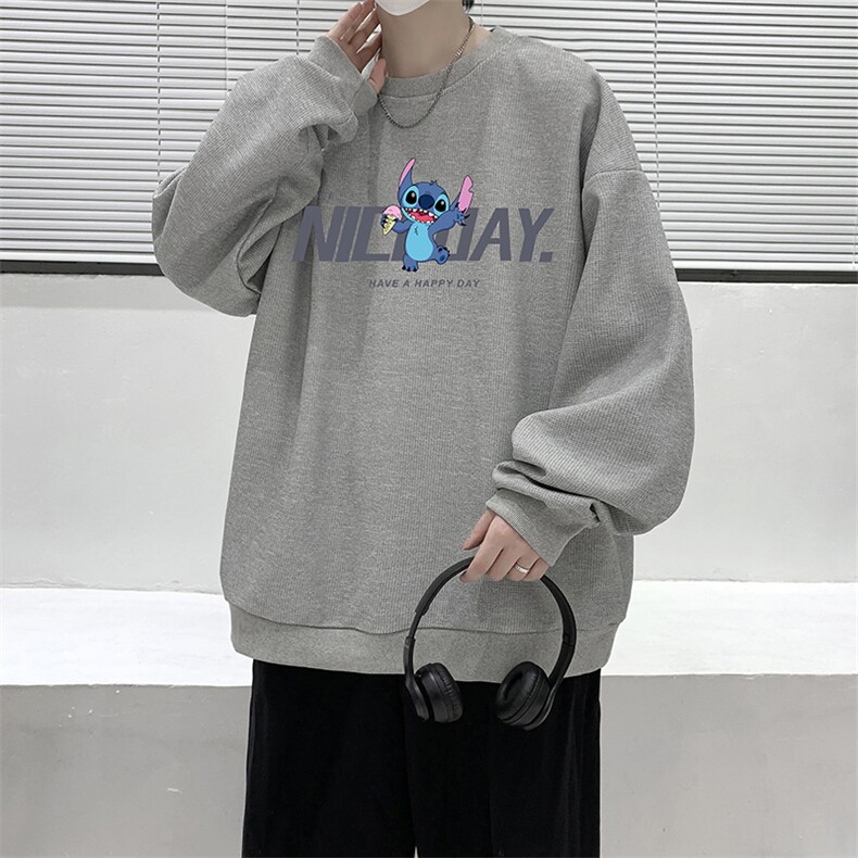 华夫格卫衣圆领卫衣男大码长袖t恤男外套HW76173-P30加绒款-P40,男装卫衣,电商A040