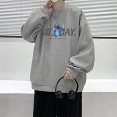 华夫格卫衣圆领卫衣男大码长袖t恤男外套HW76173-P30加绒款-P40，男装卫衣，电商A040