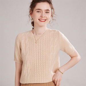 秋冬季新款舒适时尚百搭加厚圆领短袖羊绒衫,女装羊绒衫,雅之冉羊绒
