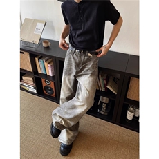 复古水洗泼墨牛仔裤男女潮牌高级感情侣宽松休闲裤子LN70744-P53，男装牛仔裤，星座1008