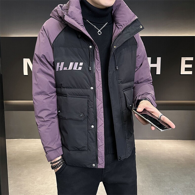 2024新款连帽羽绒服男士冬季外套拼色帅气B240-YR9818-P185,男装羽绒服,电商B240