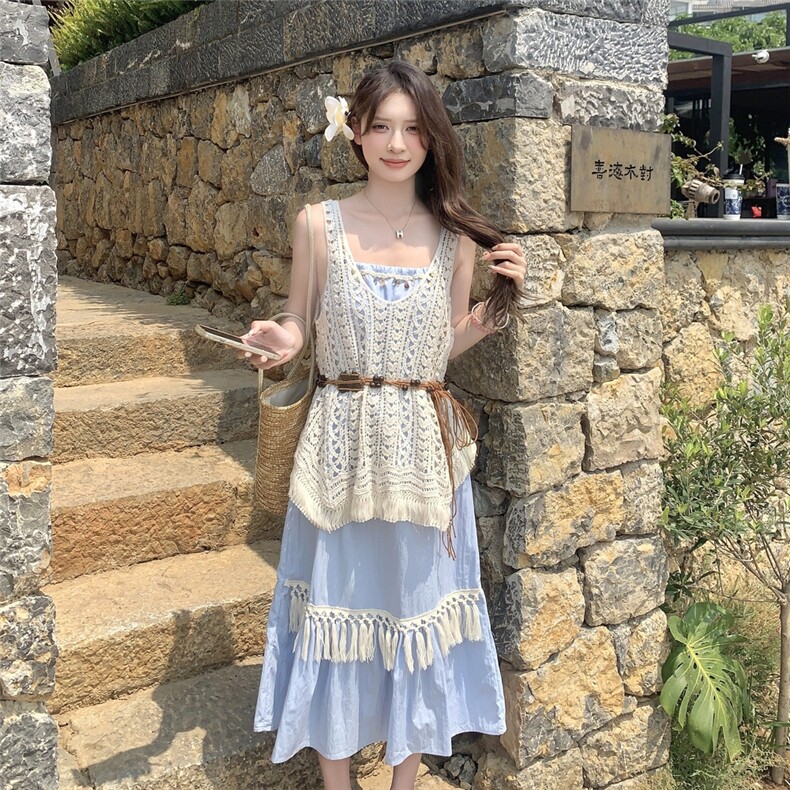 ：夏装新款甜美吊带连衣裙镂空背心两件套2C135-8816P145K218,女装连衣裙,2C135