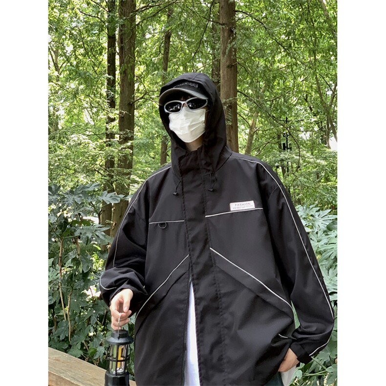 秋冬季新款反光条冲锋衣男士潮流户外登山服连帽工装夹克外套,男装夹克,星座410-7