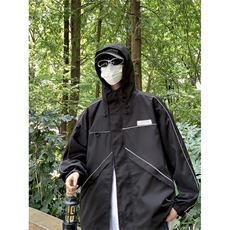 秋冬季新款反光条冲锋衣男士潮流户外登山服连帽工装夹克外套，男装夹克，星座410-7