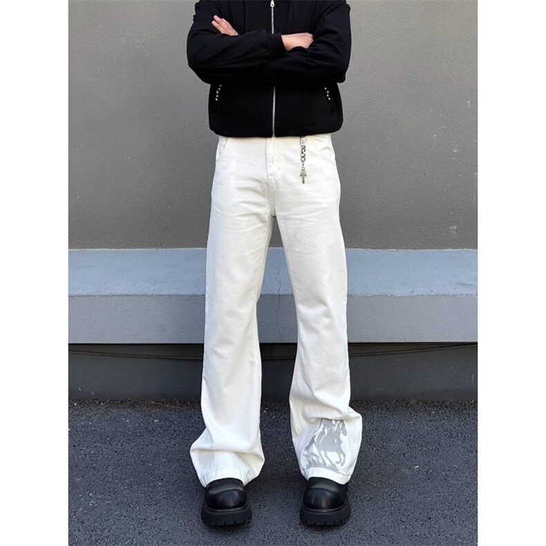 美式复古刺绣微喇牛仔裤男女宽松休闲直筒cleanfit长裤WLN711-P50,男装牛仔裤,星座1008
