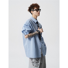 现货CS1163-特P53新款百搭条纹大码男衬衫，男装衬衫，电商A059