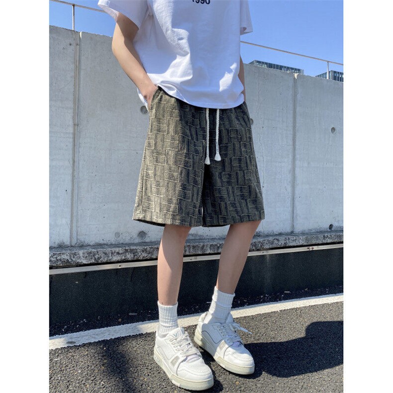 2025夏季新款潮流格纹灯芯绒宽松五分裤B315-K25780-特p25控48,男装休闲裤,电商B315
