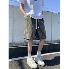 2025夏季新款潮流格纹灯芯绒宽松五分裤B315-K25780-特p25控48，男装休闲裤，电商B315