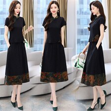 香云纱仿真丝套装女高端品牌2023夏季新款短袖刺绣高级减龄轻奢，女装套装/套裙，然然