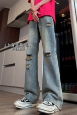 B221美式ins高街暗黑小众微喇破洞牛仔裤LK24180-P60控78，男装牛仔裤，电商B221