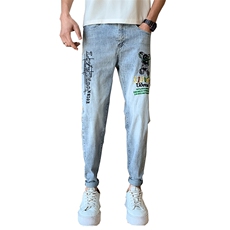 春夏新款牛仔裤卡通刺绣男装修身小脚牛仔裤社会小伙508k236p58，男装牛仔裤，星座901