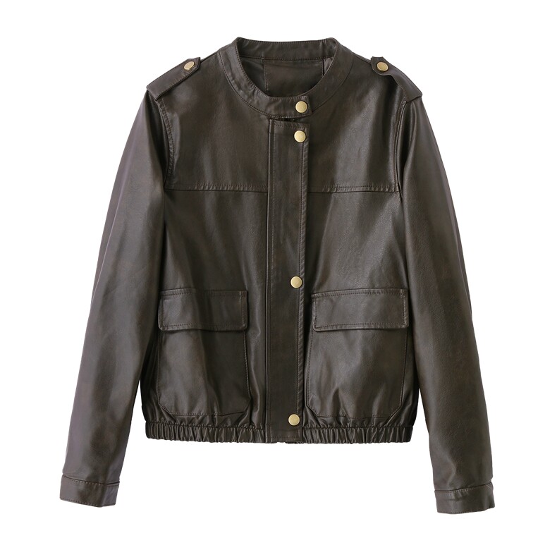 新品现货时髦百搭皮衣女短款修身皮夹克1C115-A2503-P125-K258,女装皮衣,吾爱衣