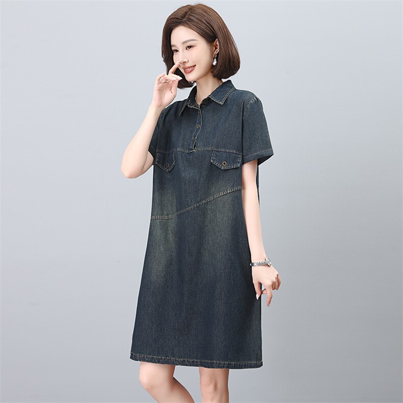 牛仔连衣裙女2025夏季新款大码休闲高端爆款洋气中年妈妈衬衫裙子，女装连衣裙，希欧阁