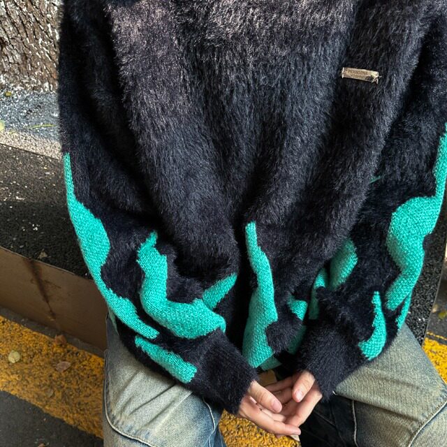 美式复古秋冬毛衣男女情侣高街火焰设计感痞帅针织衫潮MY3000-p65,男装针织衫/毛衣,星座1008