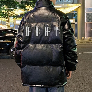 港风直播抖音高品质宽松男羽绒棉加厚PU皮棉衣外套M1502P90图片