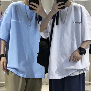 原507-1T06圆领大码字母印花港风短袖棉T恤半袖宽松男女多色TEE