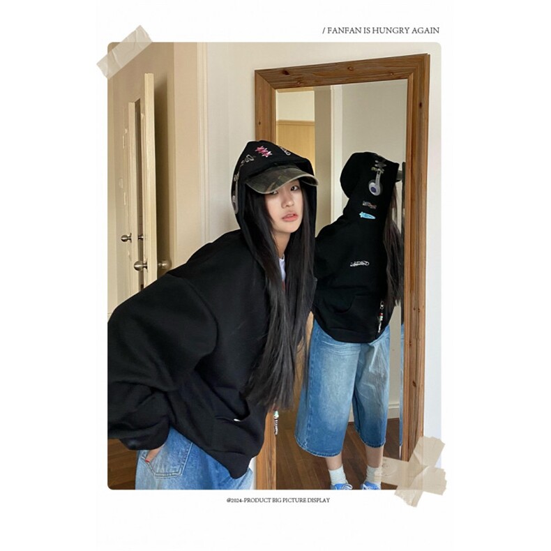 W10393-P53网图现货重磅美式开衫拉链休闲百搭卫衣外套潮牌,女装短外套,星座1608