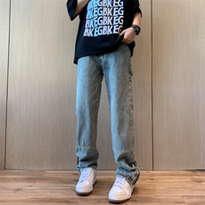 小众设计感拉链开叉牛仔裤男春夏季美式复古宽松直筒裤N0769-P45，男装牛仔裤，星座308B-1