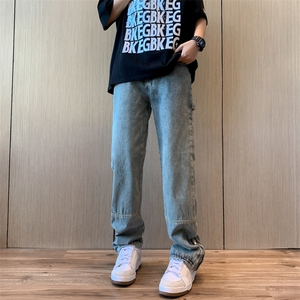 小众设计感拉链开叉牛仔裤男春夏季美式复古宽松直筒裤N0769-P45图片