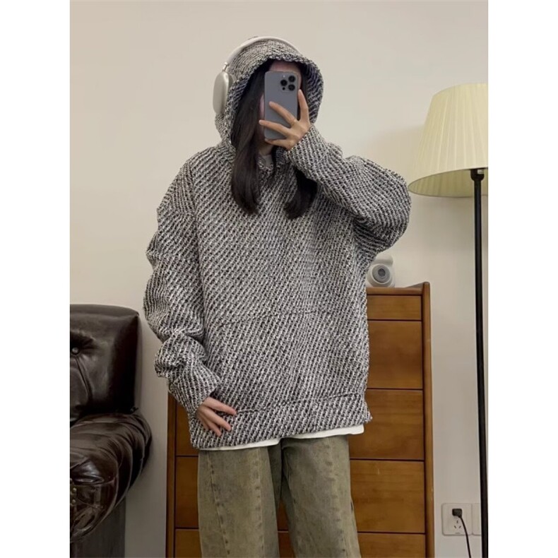 小香风连帽卫衣男女外套春秋季编织休闲帅气百搭口袋上衣WYT103，女装短外套，星座516A