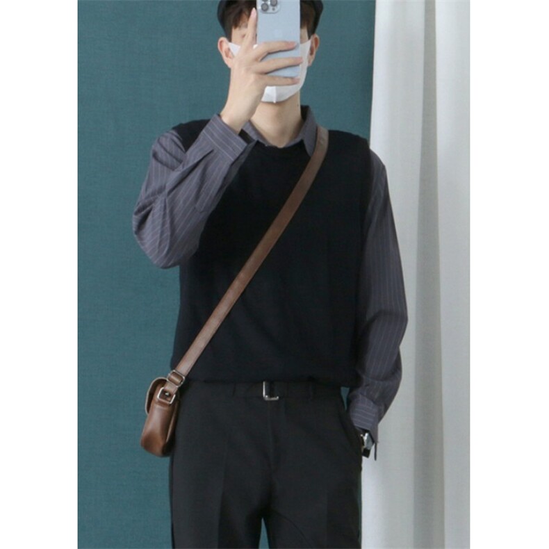 学院风针织衫马甲男秋冬季宽松圆领毛衣背心无袖针织坎肩 MY05图片