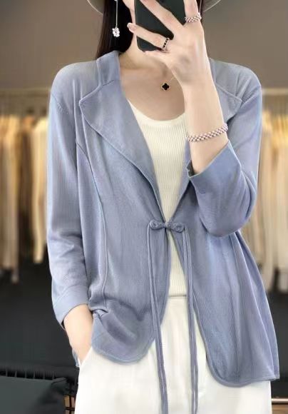 优雅气质盘扣羊毛衫百搭时尚秋冬新品柔软舒适显瘦外套,女装羊毛衫,牧雅羊绒