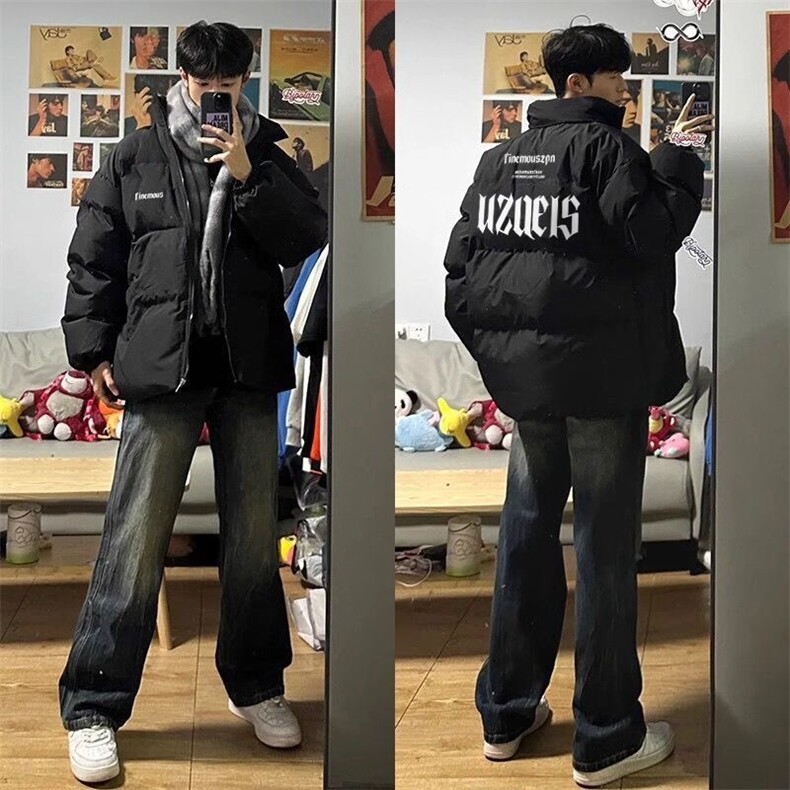 1506A/GM2870/P63潮牌冬季痞帅保暖轻薄棉服印花百搭新款棉衣外套图片
