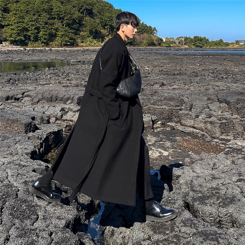 秋冬韩版毛呢大衣男中长款过膝宽松高级感潮流英伦风呢子风衣外套,男装风衣,星座710