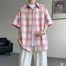 8XL-M格子短袖衬衫男夏季薄款DK制服衬衣JK学院风半袖外套DC28004，男装T恤，电商B312