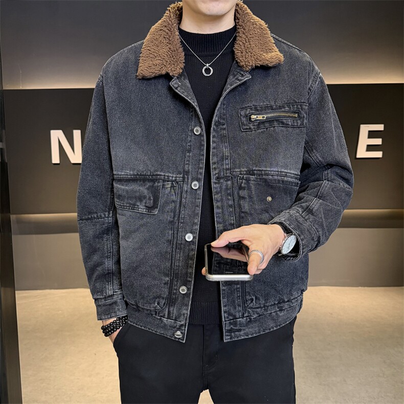 冬季新款夹克男加绒加厚羊羔毛领牛仔外套男上衣B317/J613/P165,男装工装外套,电商B317