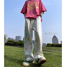 现货~夏季多巴胺休闲裤街舞彩绘刷漆运动裤XZ502-K676-P60控79，女装休闲裤，星座502